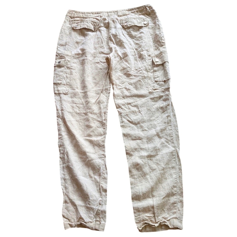 $150 MICHAEL KORS Wmns Beige 100% Linen Cargo Pants Straight Leg Utility Sz 12
